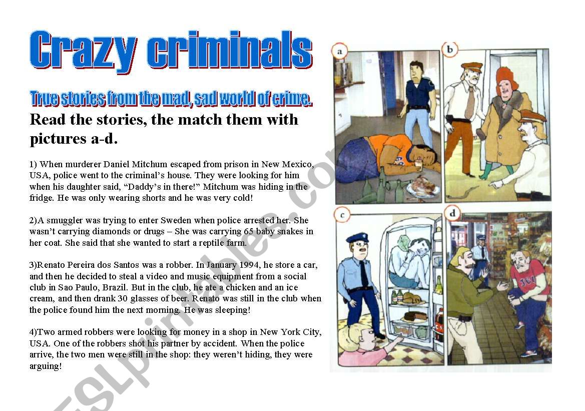 Crazy criminals worksheet