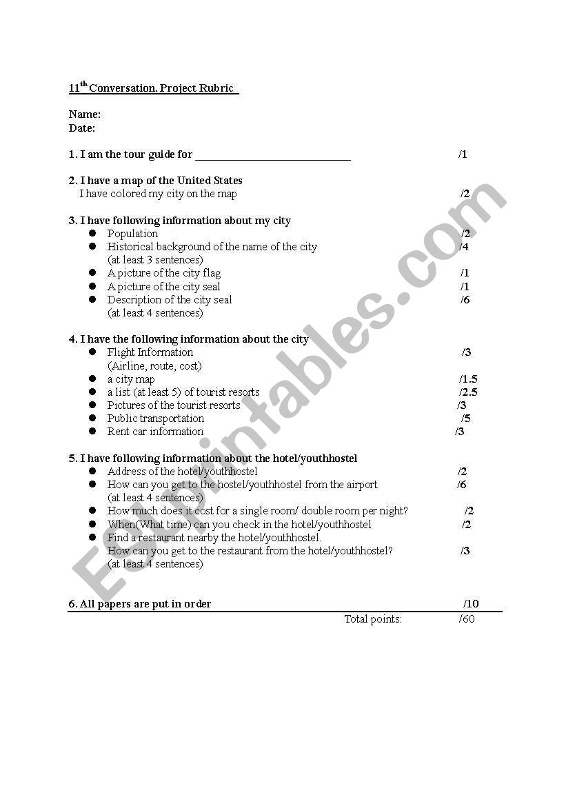 A trip to America  worksheet