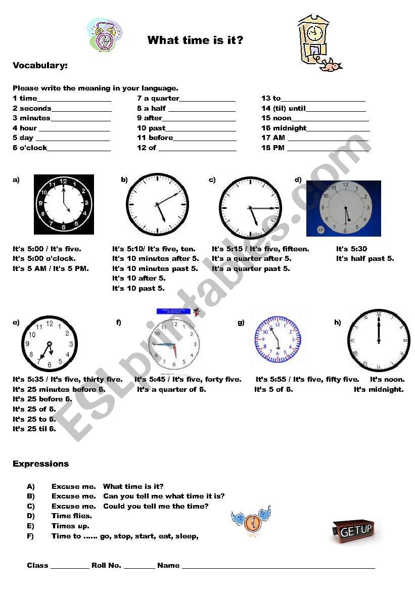 What time is it worksheet