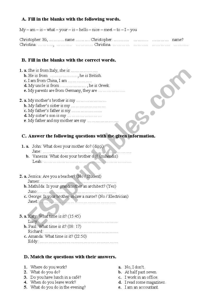 Exam Paper / Worksheet worksheet