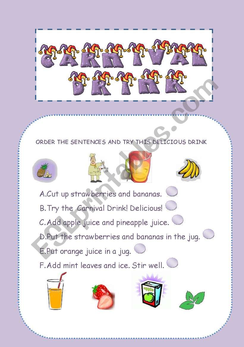 CARNIVAL DRINK worksheet