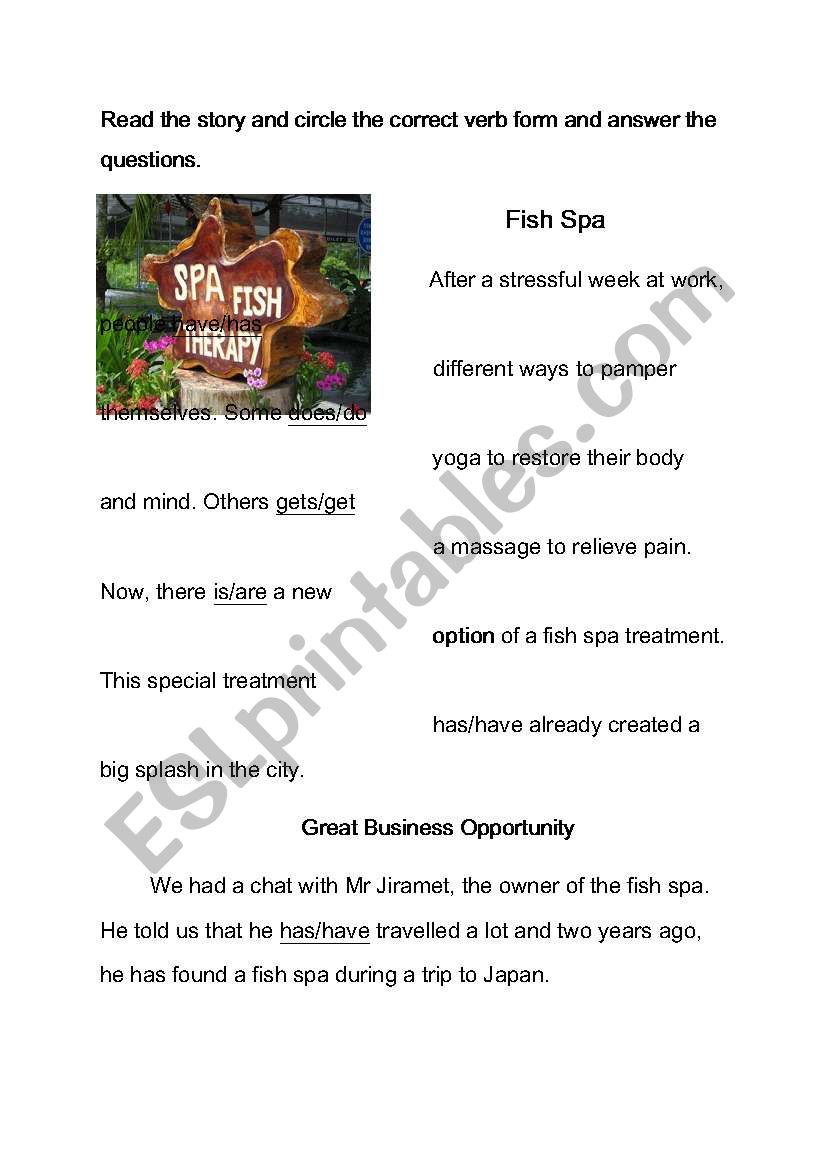 Fish Spa worksheet