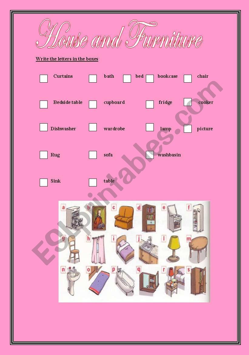 HOUSE and FURNITURE worksheet