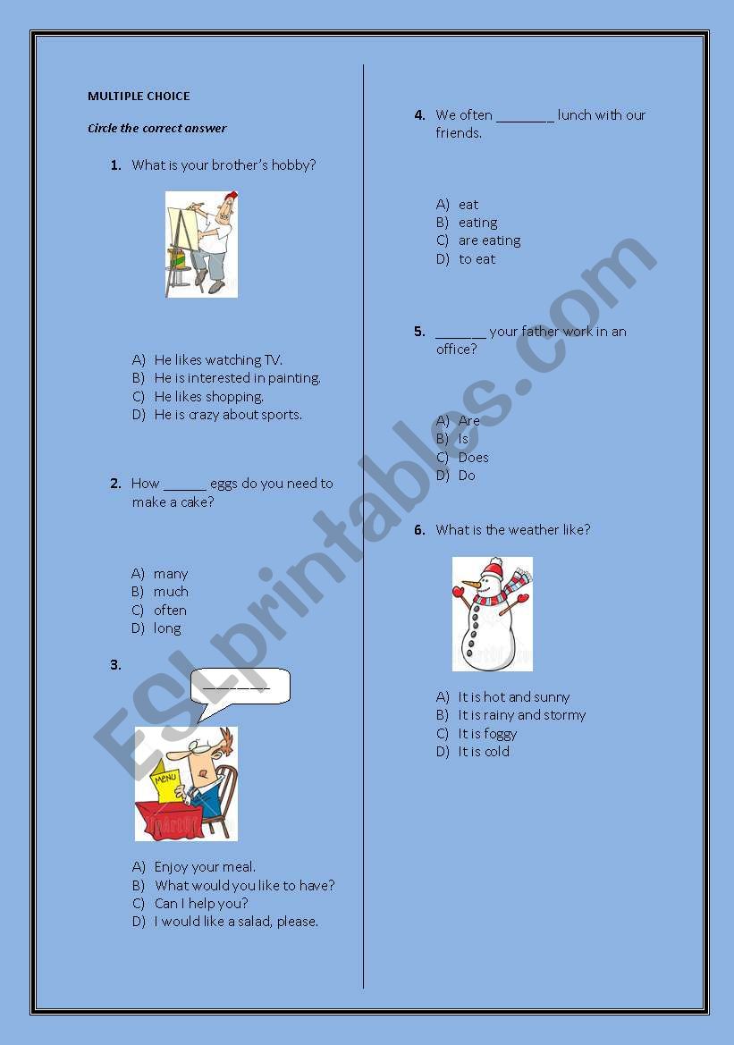 multiple choice various topics 3