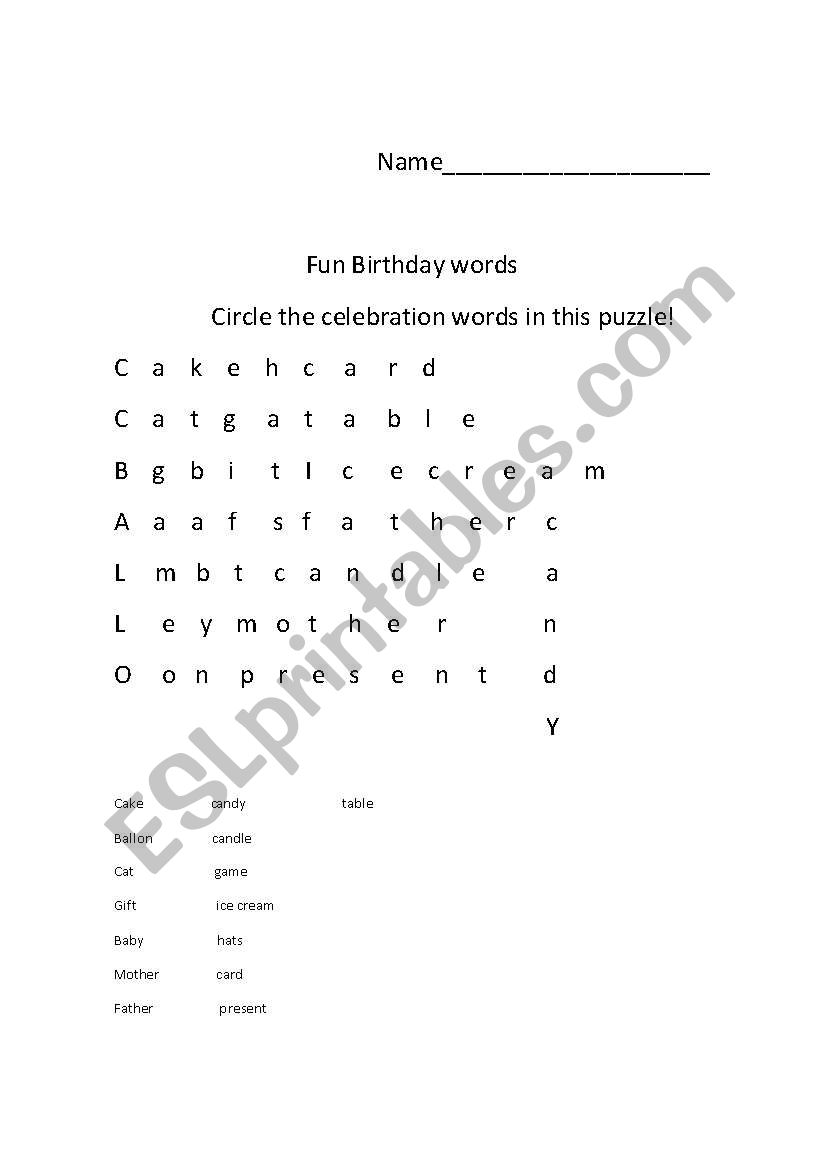 puzzle  birthday game worksheet