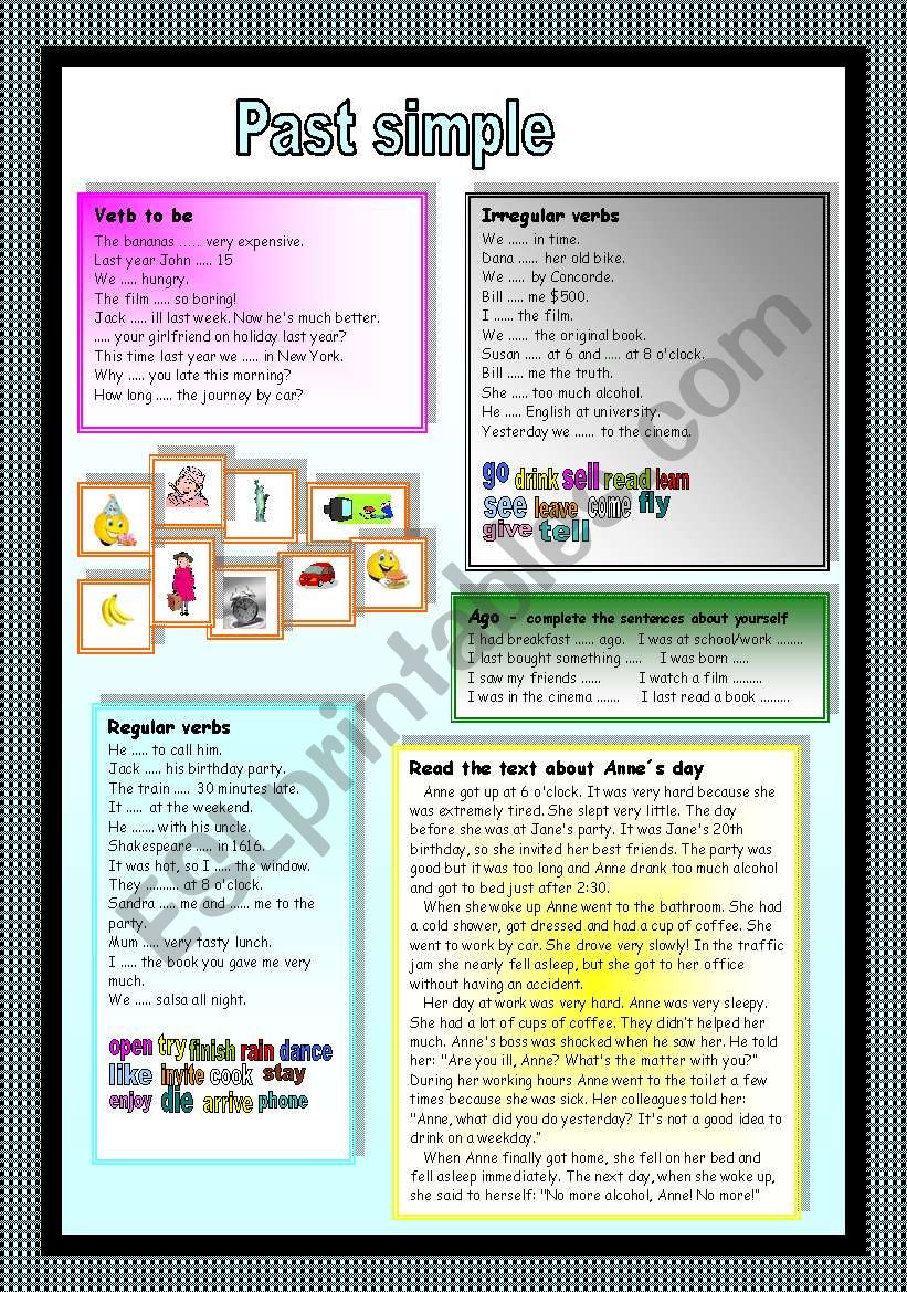 Past simple-verb to be,regular and irregular verbs,ago,reading