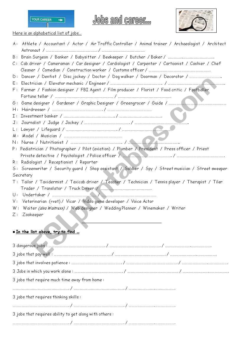 job list worksheet