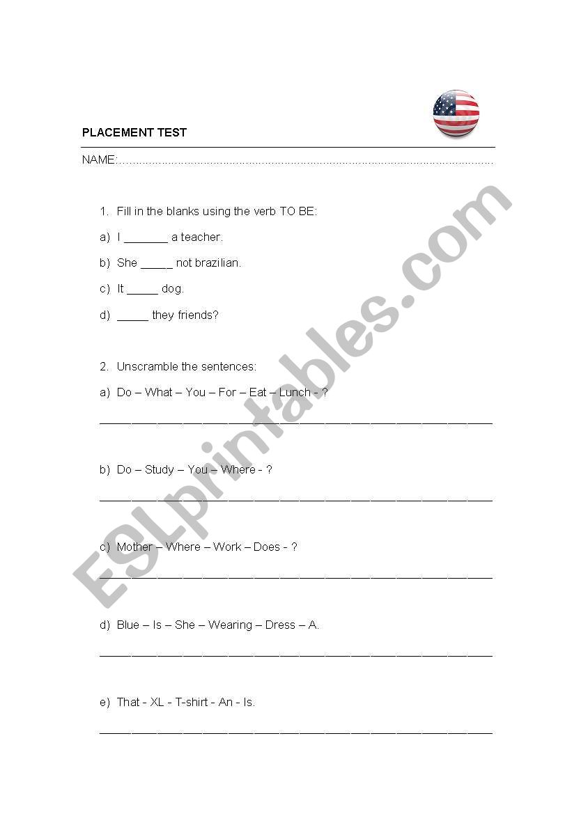 PLACEMENT TEST worksheet