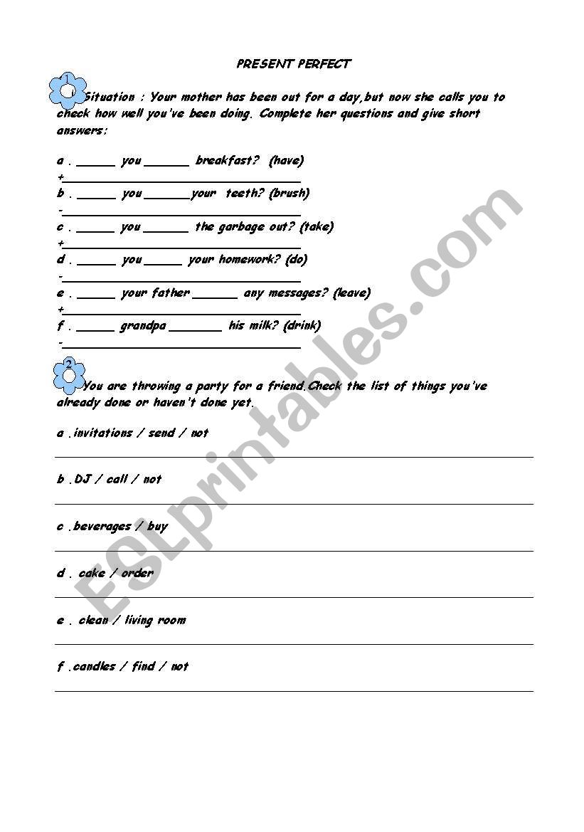 present perfect worksheet