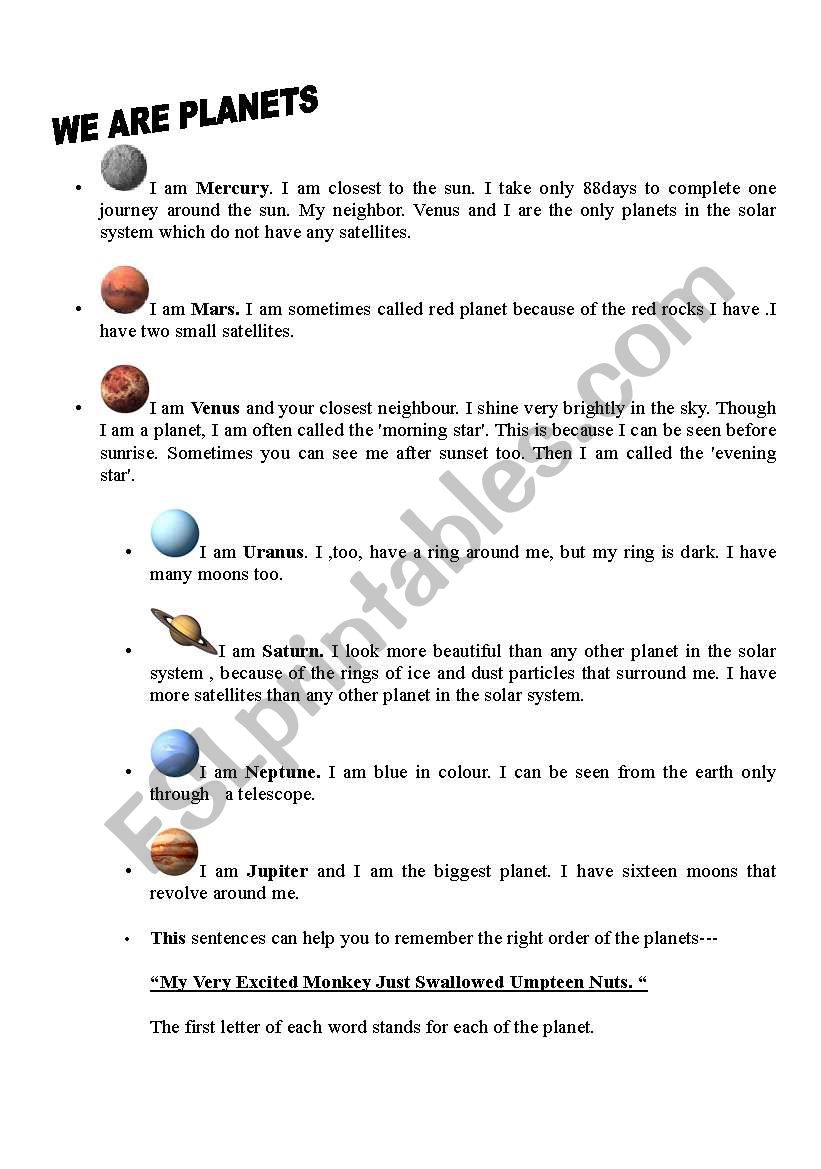 Know your planets worksheet
