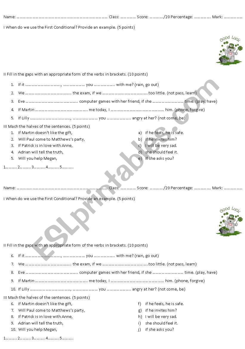 First Conditional quiz worksheet