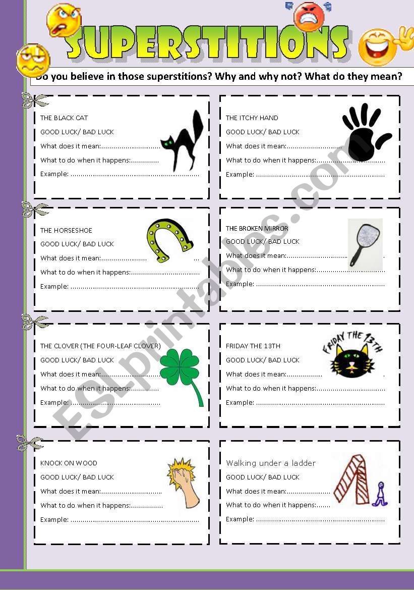 Kinds of superstitions. Superstitions задания. British Superstitions Worksheets. Superstitions карточка speaking. Superstitions in Britain Worksheets.