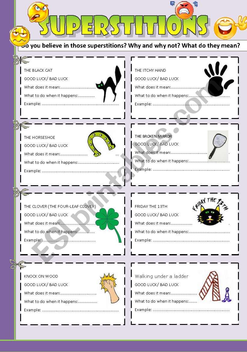 Speaking cards: SUPERSTITIONS worksheet