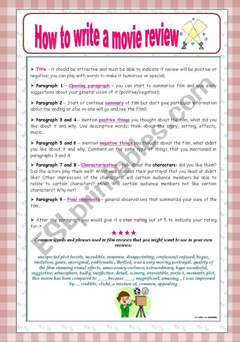 How to write a movie review - ESL worksheet by Ana B