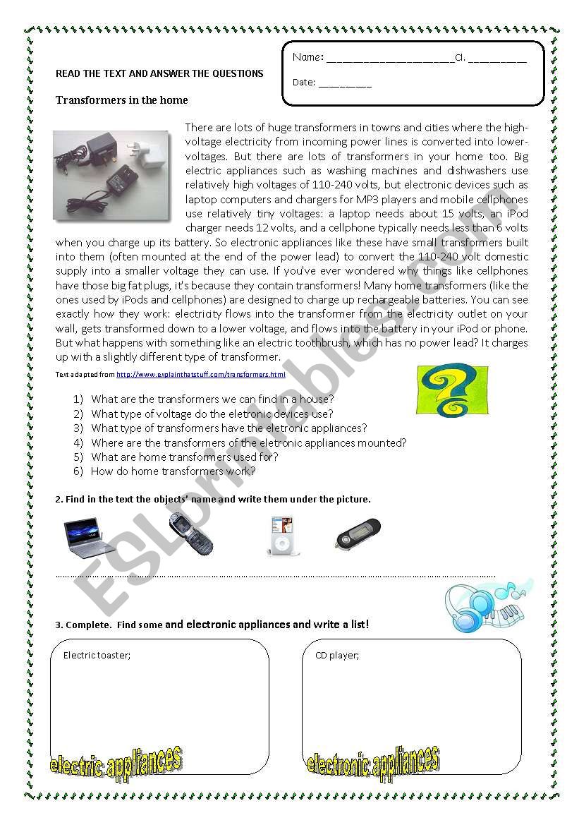 Technology and transformers worksheet