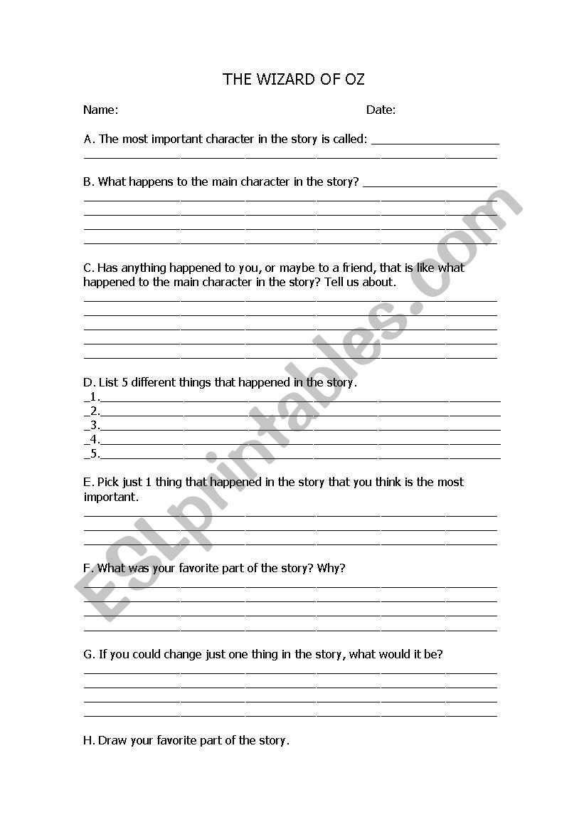 Book Report worksheet