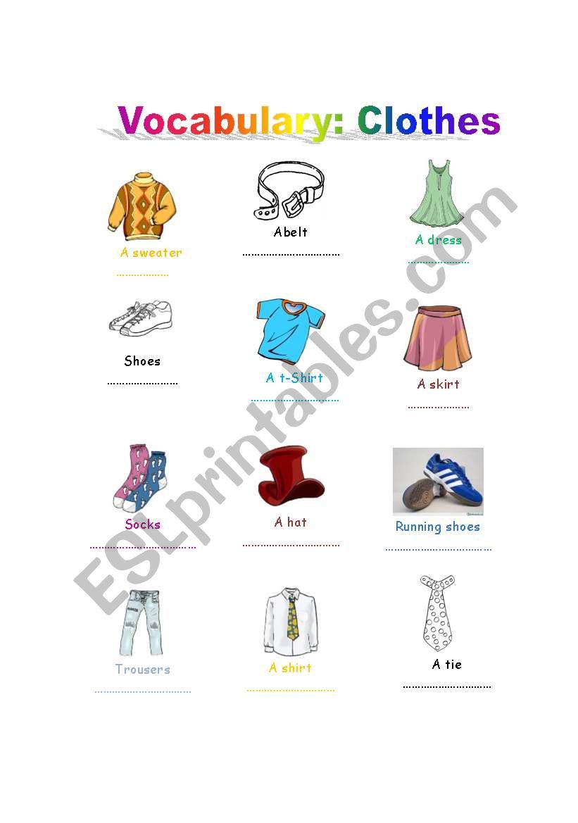 Vocabulary: clothes worksheet