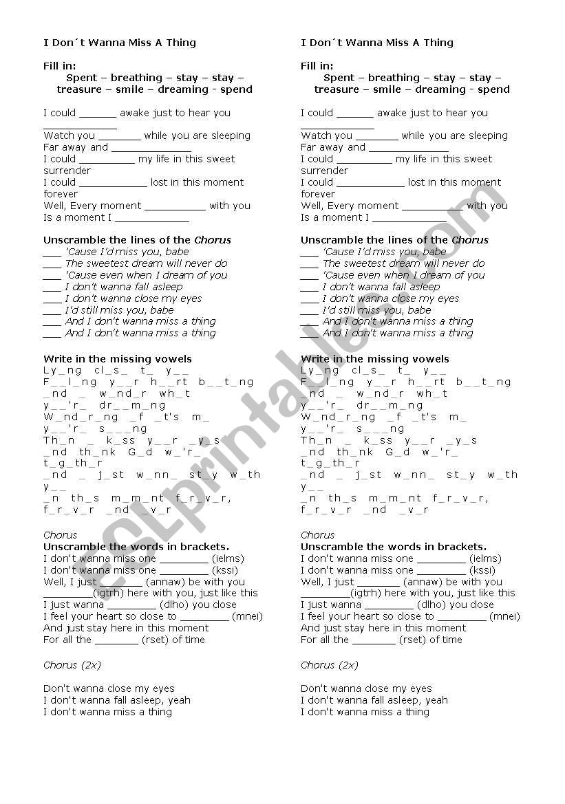 I DONÂ´T WANNA MISS A THING -  AEROSMITH