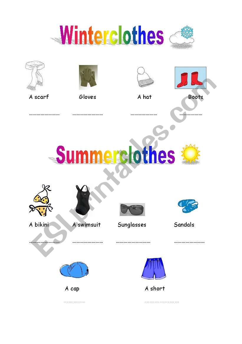 Winter and summerclothes worksheet