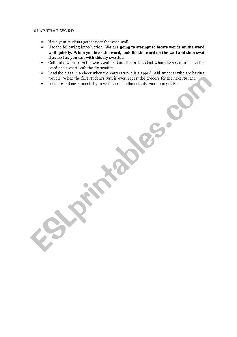 SLAP THE WORDS worksheet