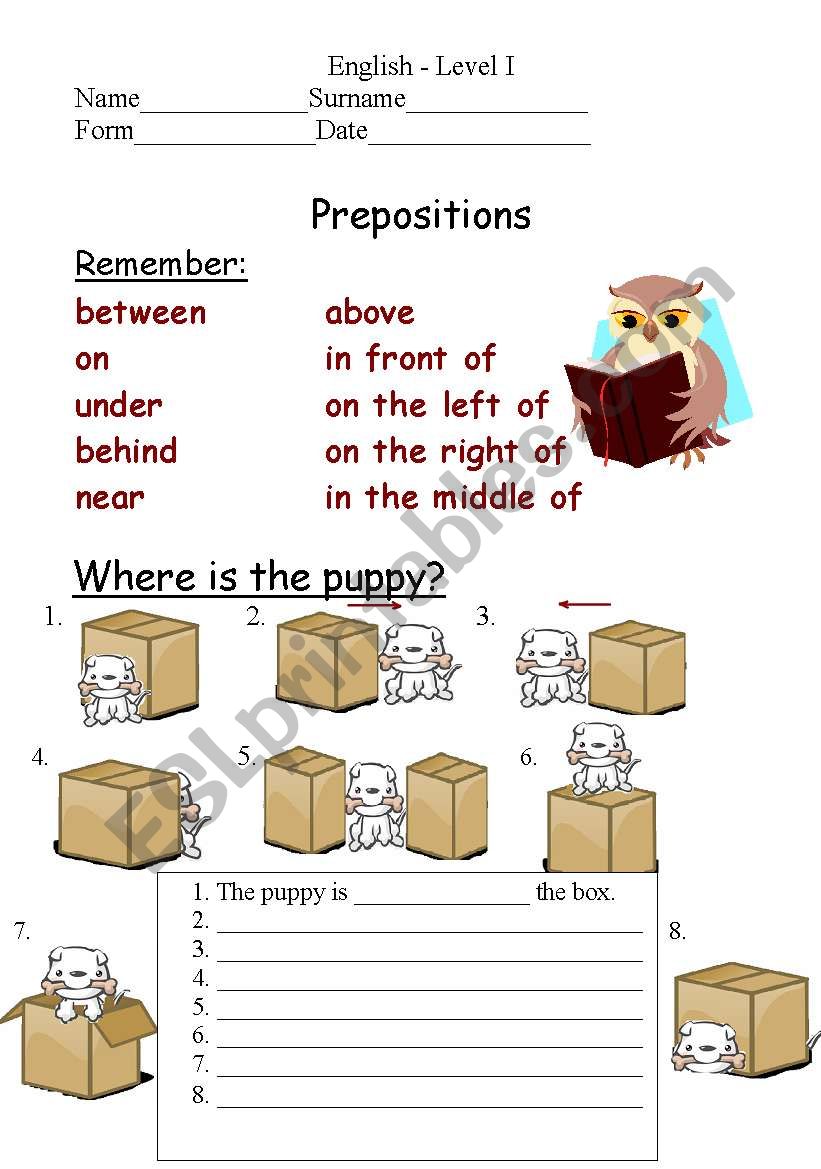 Prepositions of place worksheet