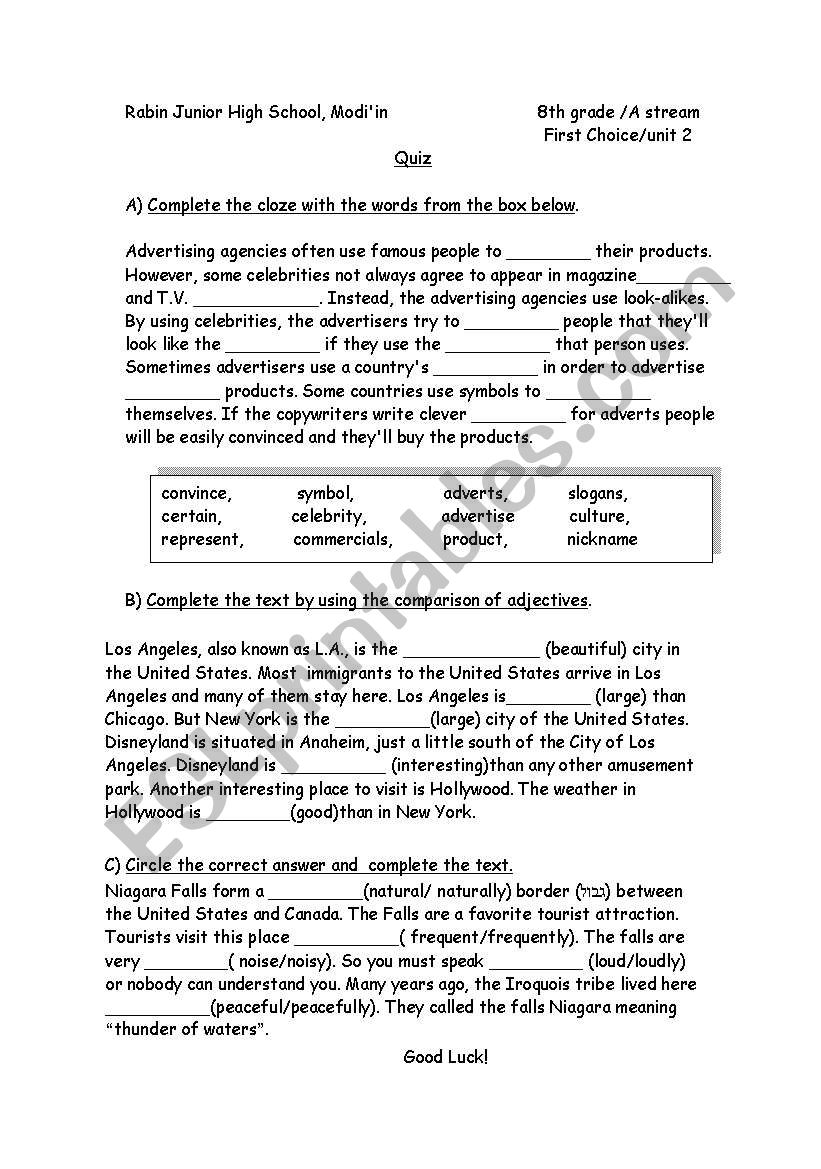Vocabulary Review worksheet