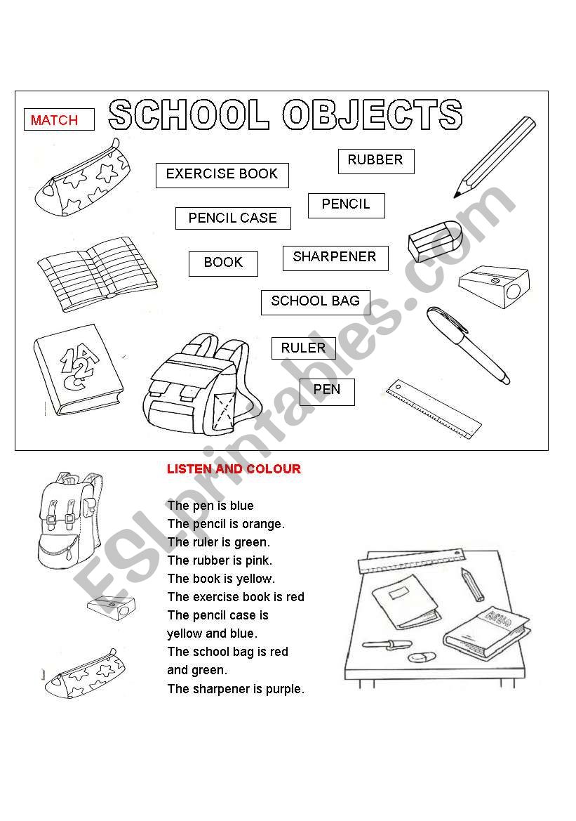 SCHOOL OBJECTS worksheet