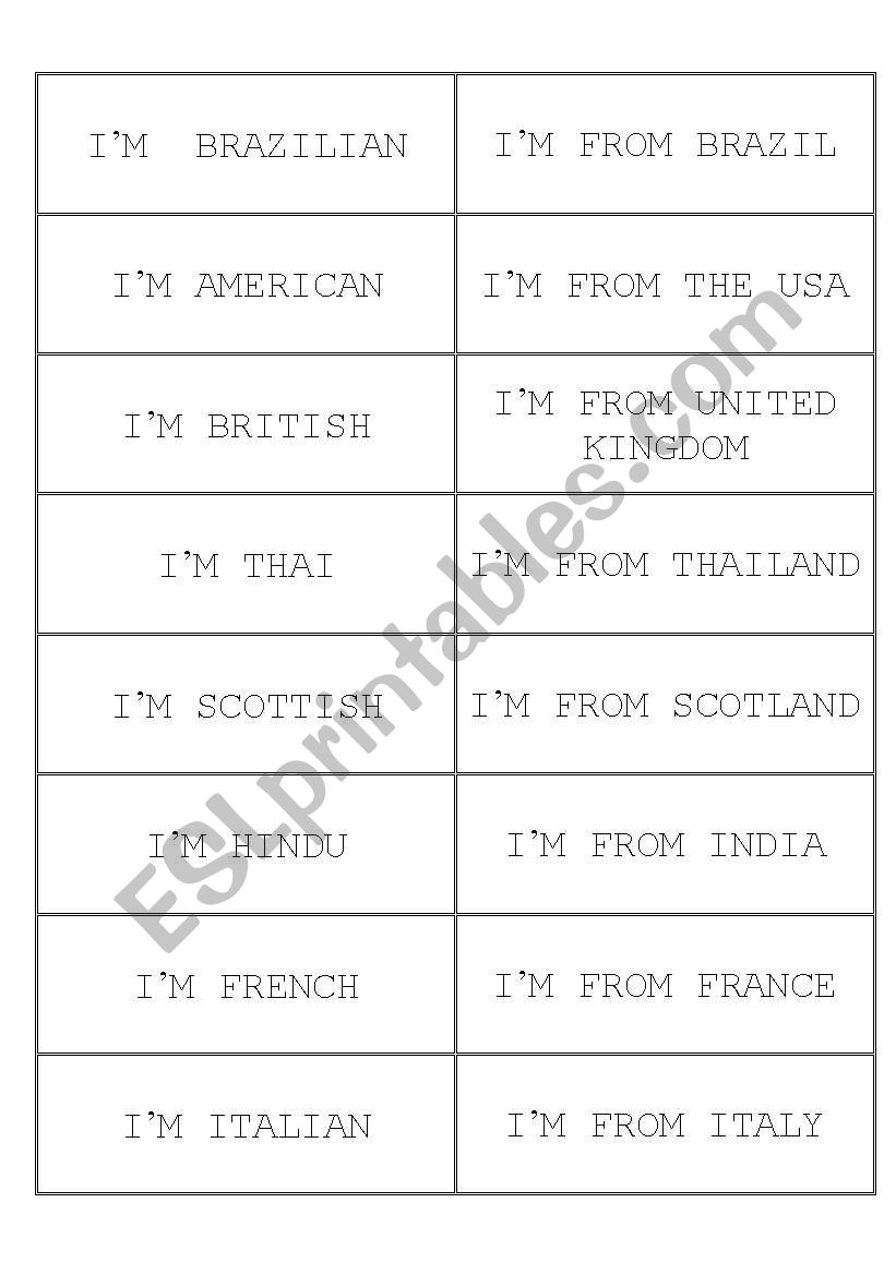 Memory Game - Countries and Nationalities