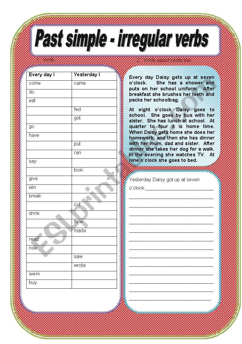 Past simple worksheet worksheet