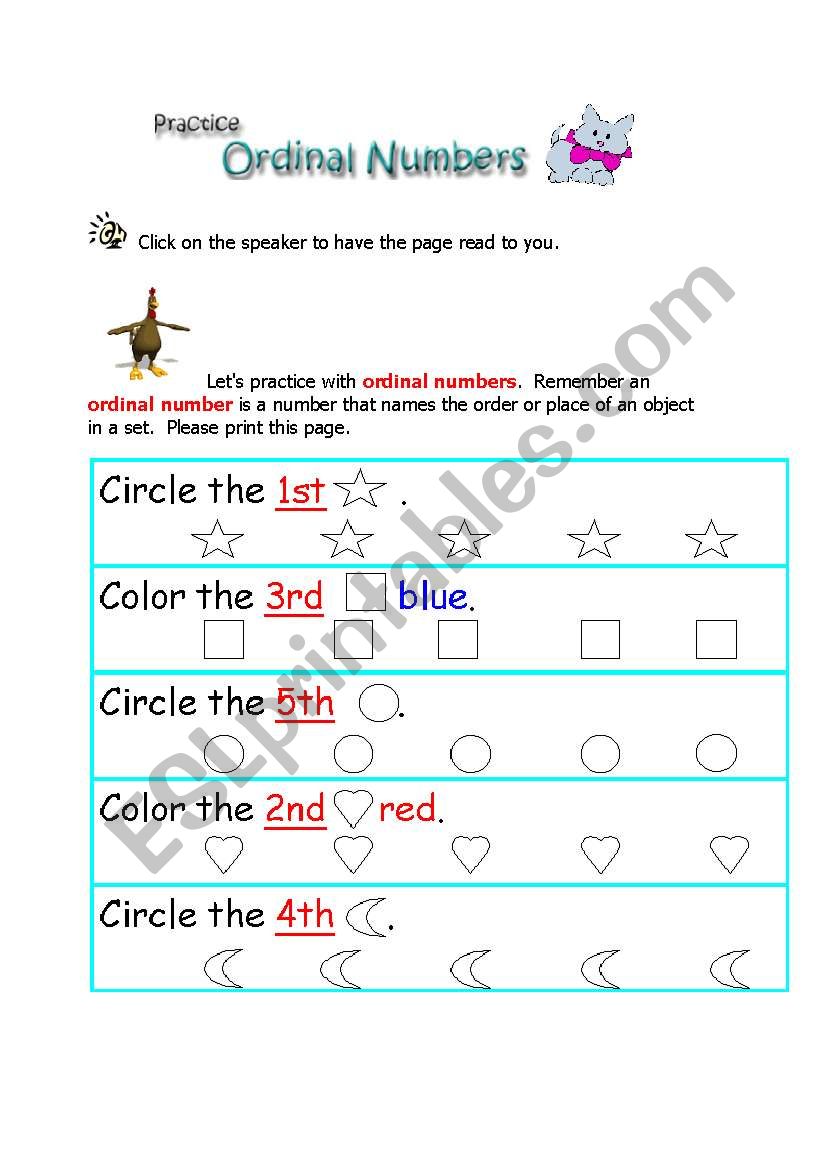 ordinal number worksheet