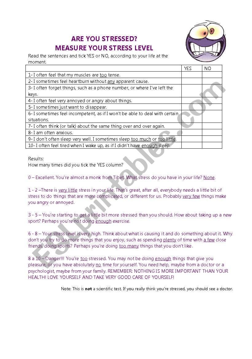 Measure your stress level worksheet