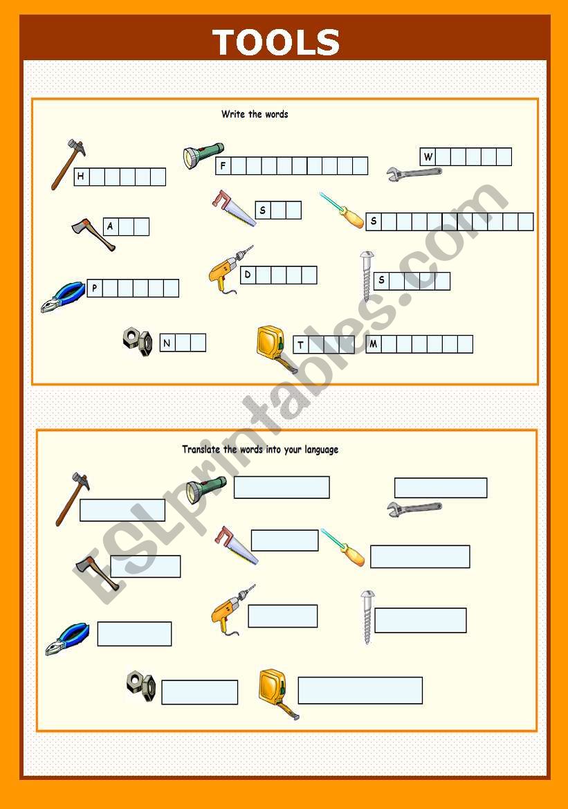 Tools worksheet