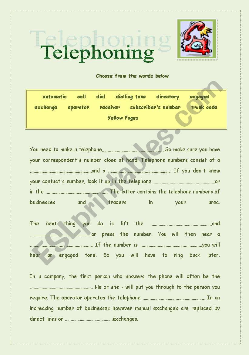 Telephoning worksheet