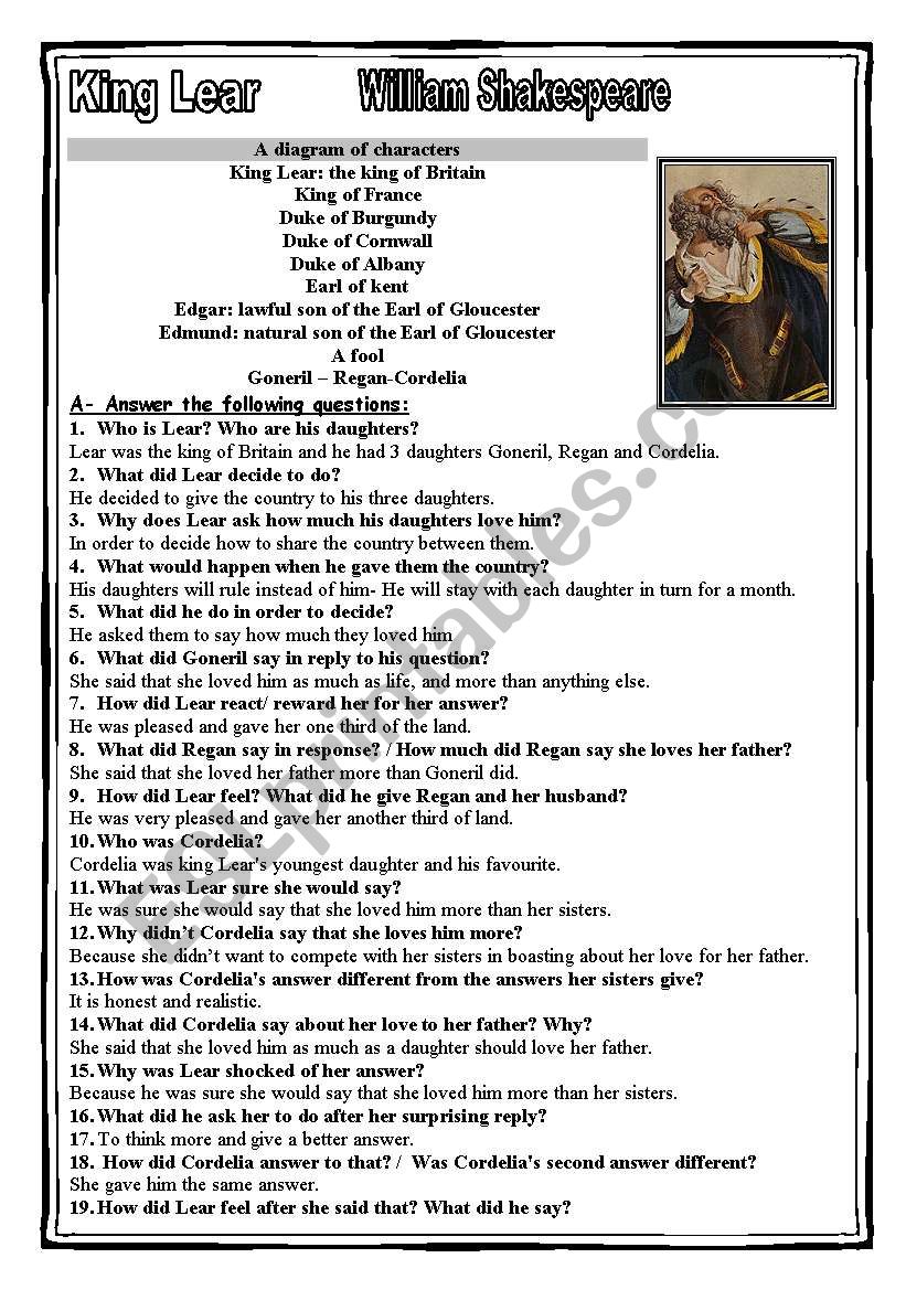 king lear  worksheet