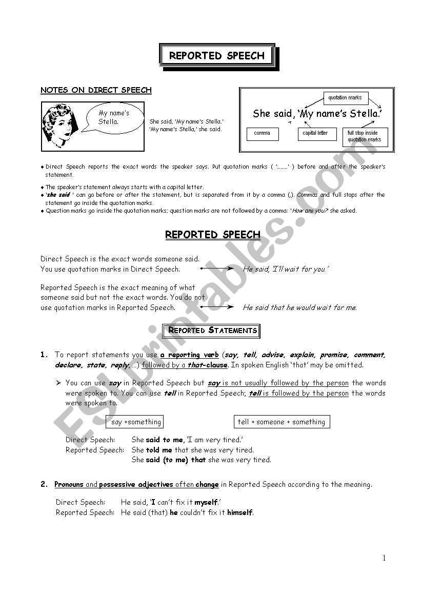 Reported Speech worksheet