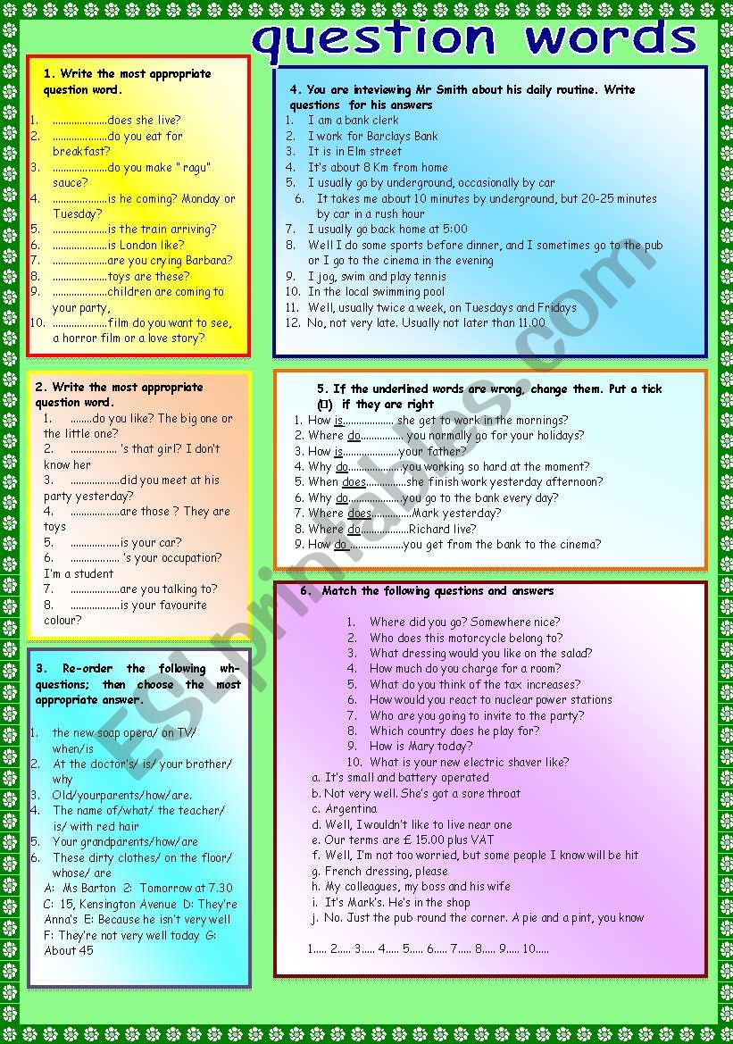 question words worksheet