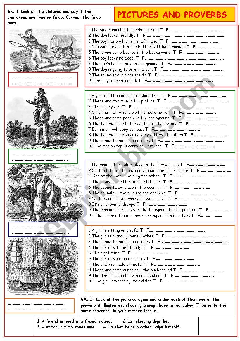 Pictures and proverbs worksheet