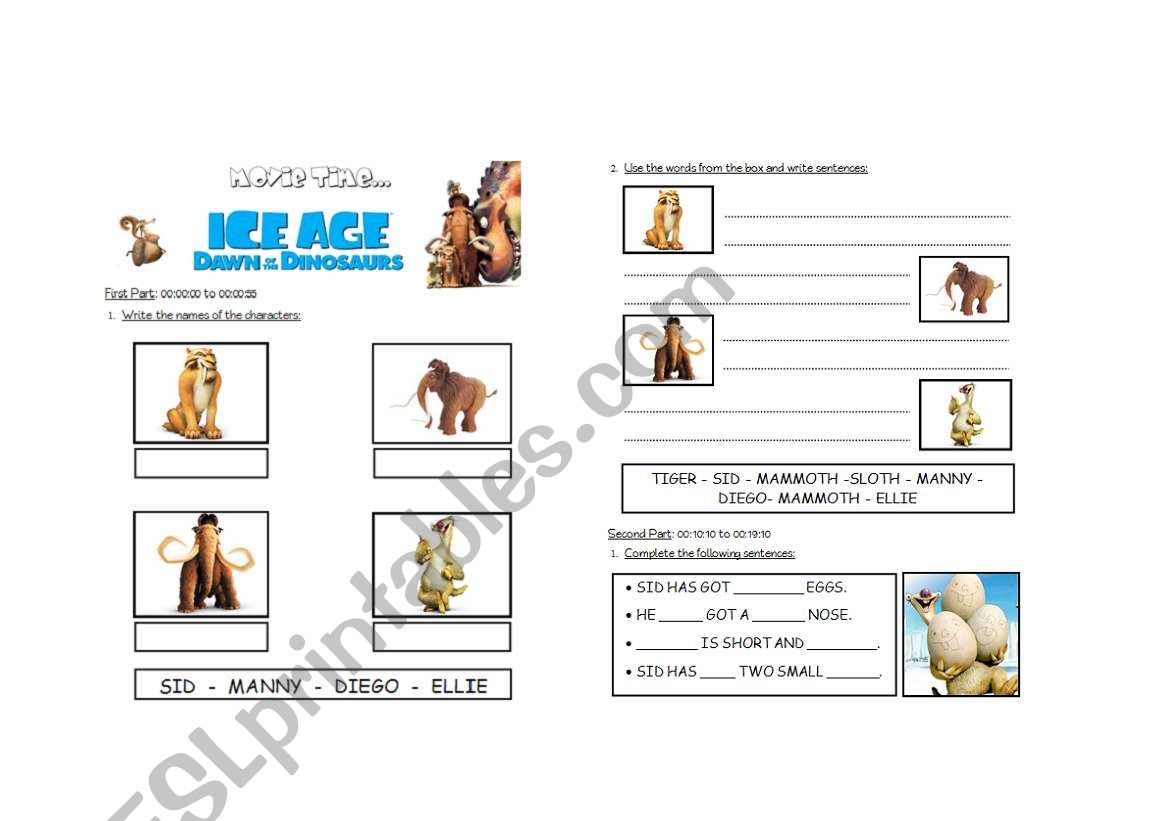 THE ICE AGE 3 - PART 1 worksheet