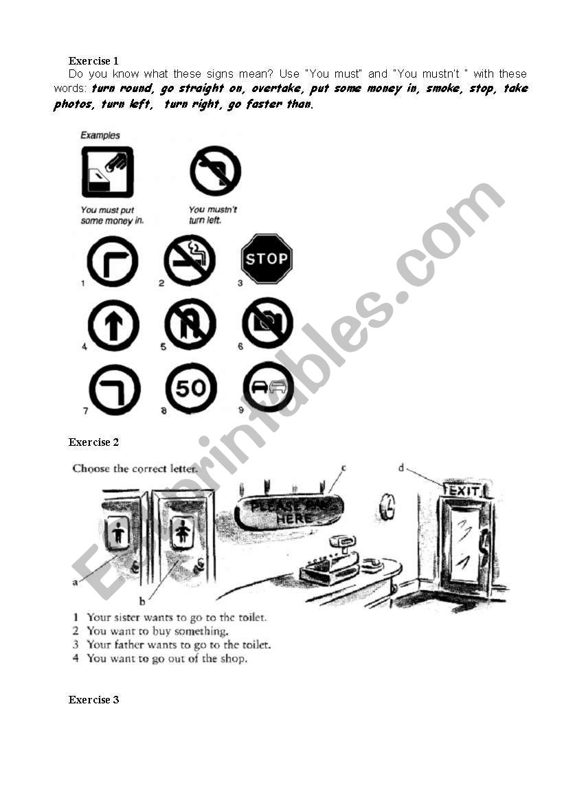 Signs worksheet