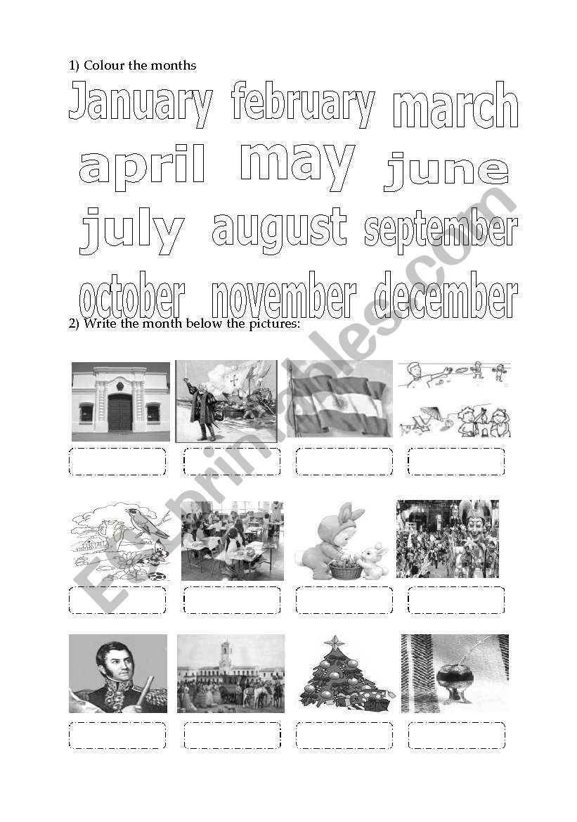 months and celebration dates worksheet