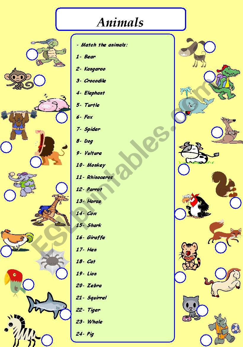 Animals worksheet