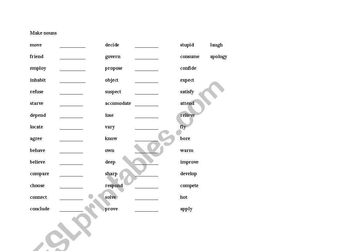 make nouns worksheet