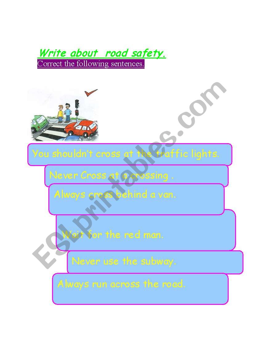 Road safety rules worksheet