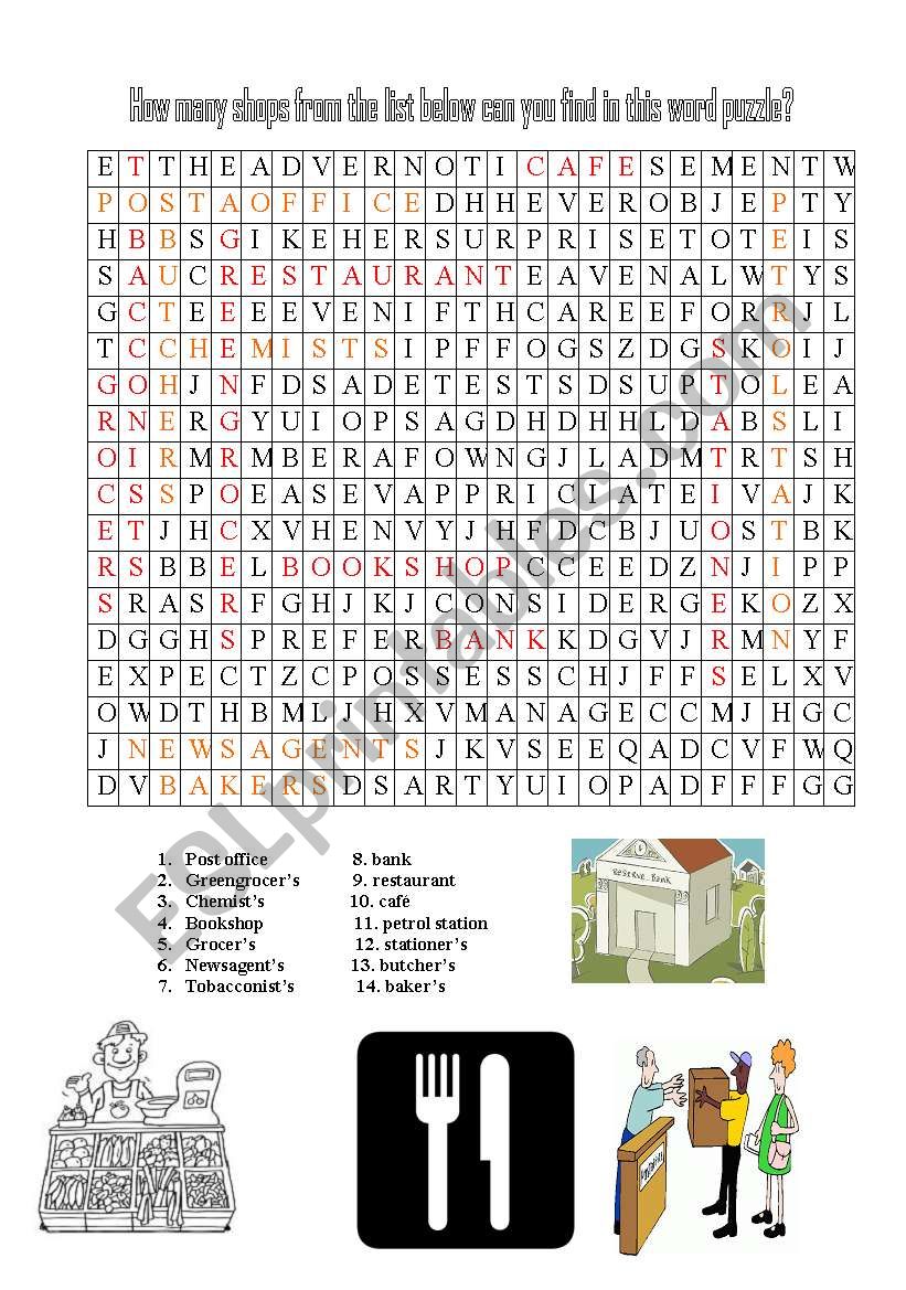 SHOPS - PUZZLE worksheet