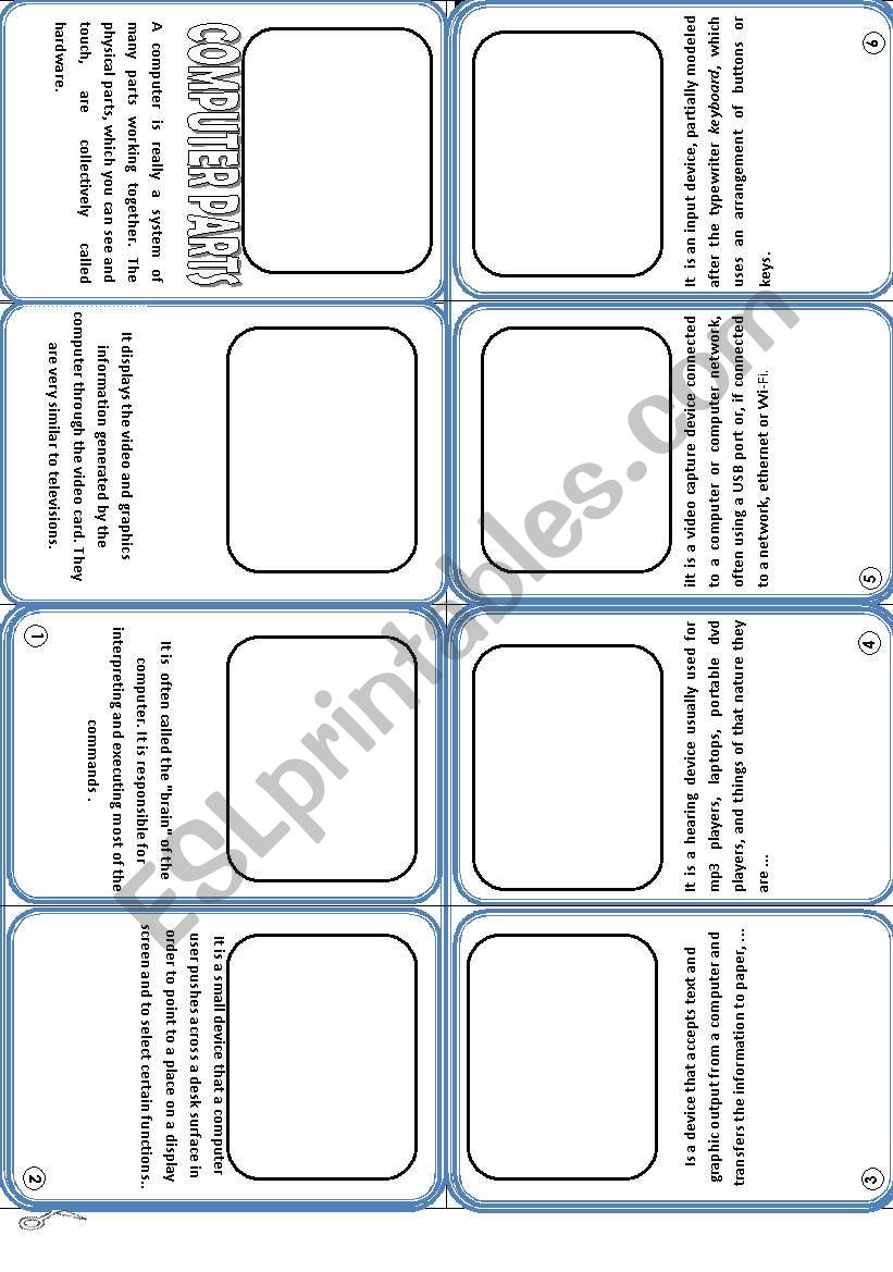 Computer Parts Mini Book worksheet