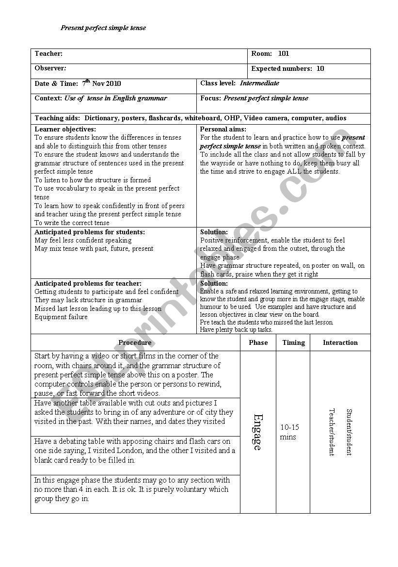 Lesson Plan worksheet