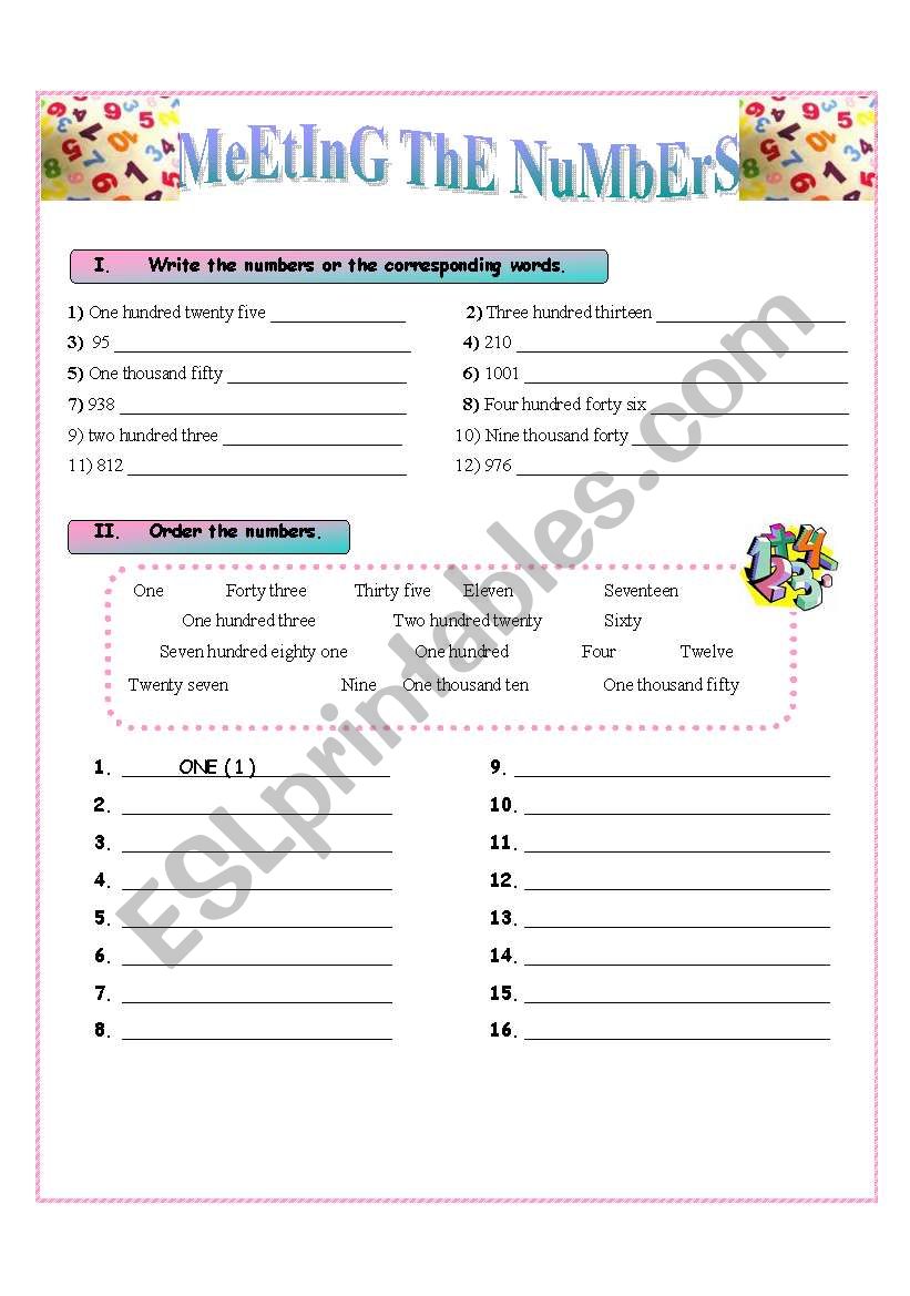 meeting the numbers worksheet