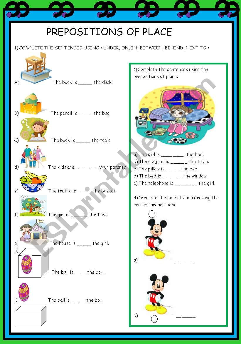 PREPOSITIONS OF PLACE worksheet