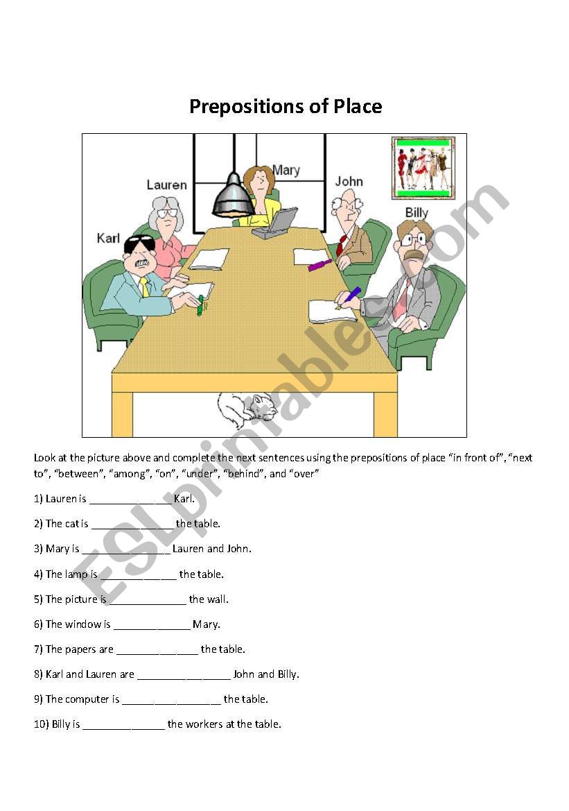 Prepositions of Place worksheet