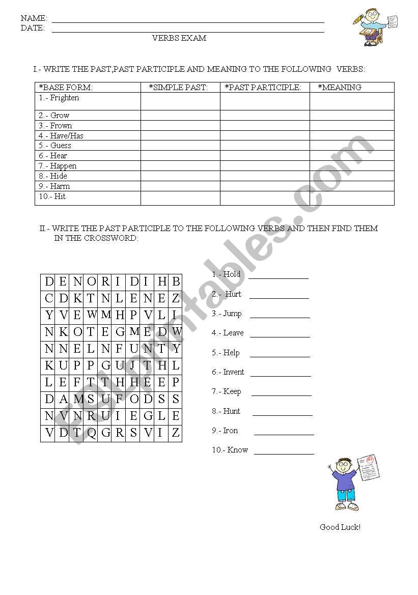 Verbs Exam  worksheet